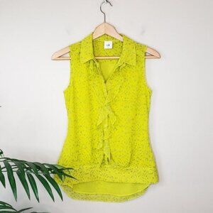 CAbi | #3071 Reign Ruffle Tank Blouse Size XS Citron Yellow